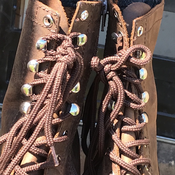 New JEFFREY CAMPBELL Brown Leather Combat Style Lace Up Boots - Picture 6 of 9
